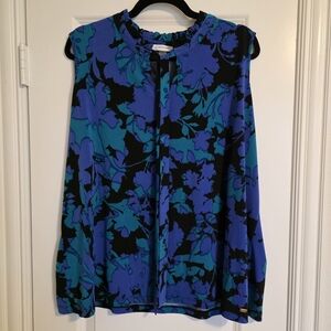 Calvin Klein Blue and Black Floral Shell Blouse - 2X